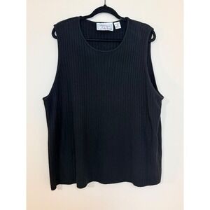 Signatures by Delta Burke Black Ribbed Knit Sleeveless Tank Top Plus Size 3X